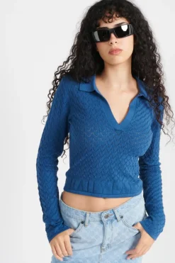 ada knit ls polo - Top | Bleu