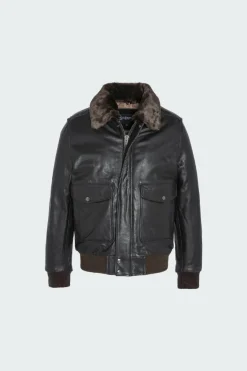 Blouson aviateur en cuir de vachette vintage | Marron