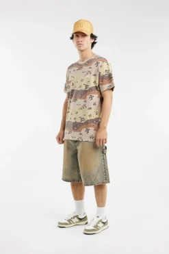 BRUSH WASHED DENIM CARPENTER SHORTS - Short | Kaki