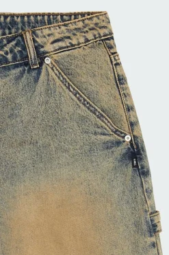 BRUSH WASHED DENIM CARPENTER SHORTS - Short | Kaki