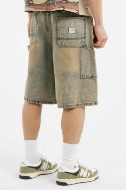 BRUSH WASHED DENIM CARPENTER SHORTS - Short | Kaki