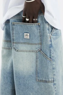 BRUSH WASHED DENIM CARPENTER SHORTS - Short | Kaki