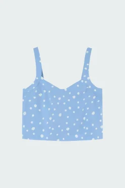 ETHEM - Crop top à bretelles à pois en coton mélangé | Bleu