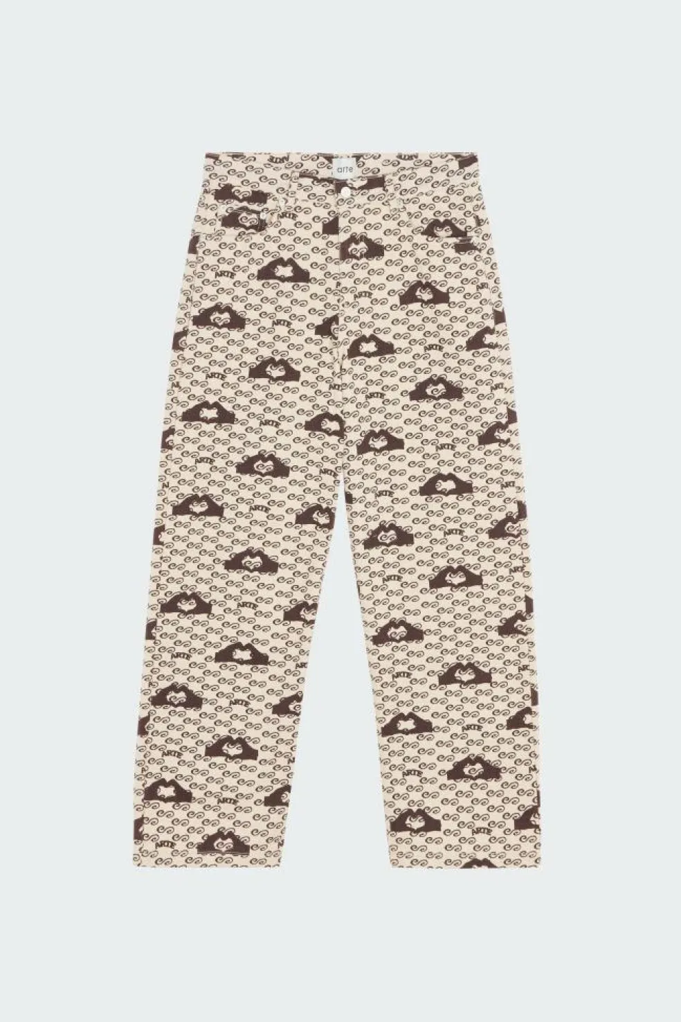 Hand Heart Print Pants - Pantalon | Beige