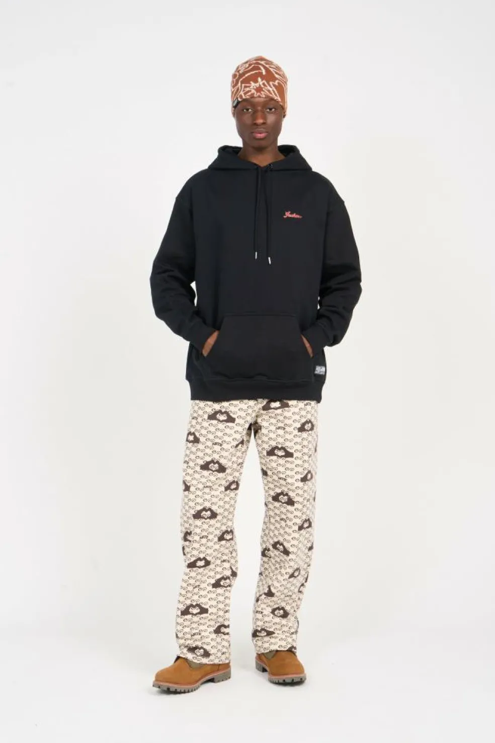 Hand Heart Print Pants - Pantalon | Beige