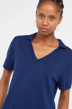 KNIT OPEN POLO - T-shirt | Bleu
