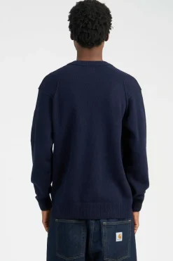 KNITWEAR CREW NECK IN LAMBSWOOL GRS - Pull | Bleu