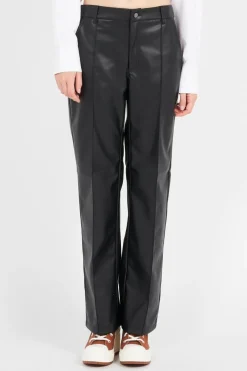 NMLUKE PU HW STRAIGHT FRONT DETAIL PANT - Pantalon | Noir