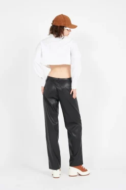NMLUKE PU HW STRAIGHT FRONT DETAIL PANT - Pantalon | Noir