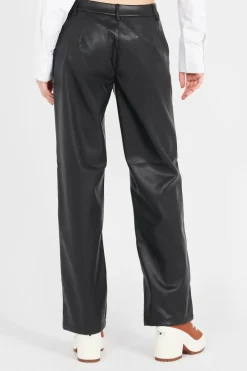 NMLUKE PU HW STRAIGHT FRONT DETAIL PANT - Pantalon | Noir