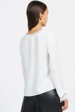 ONLMOLLY LS V-NECK LACE TOP WVN CS - Top | Beige