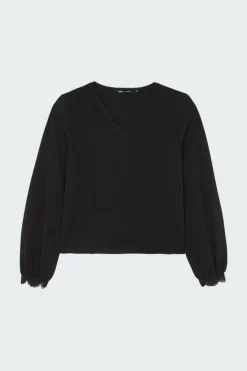 ONLNOVA FR VERSA V-NECK L/S LACE TOP PTM - Top | Noir