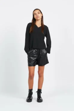 ONLNOVA FR VERSA V-NECK L/S LACE TOP PTM - Top | Noir