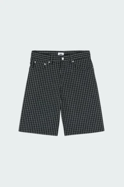 PLAID BAGGY DENIM SHORT - Short | Noir