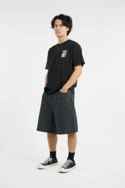 PLAID BAGGY DENIM SHORT - Short | Noir