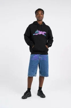 SATIN RUNNING DOG POPOVER - Hoodie | Noir