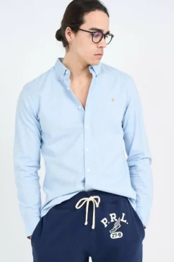 STEEN - Chemise col américain slim-fit en coton biologique | Bleu