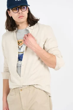 STEEN - Chemise col américain slim-fit en coton biologique | Beige