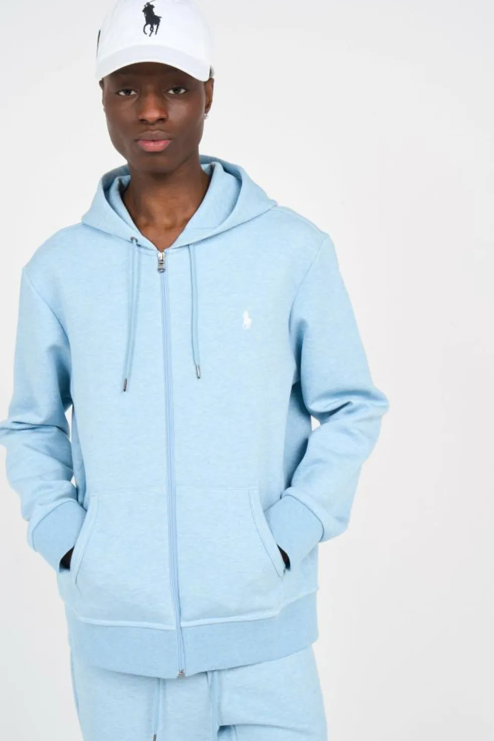 Sweat à capuche en maille double - Hoodie zippé | Bleu