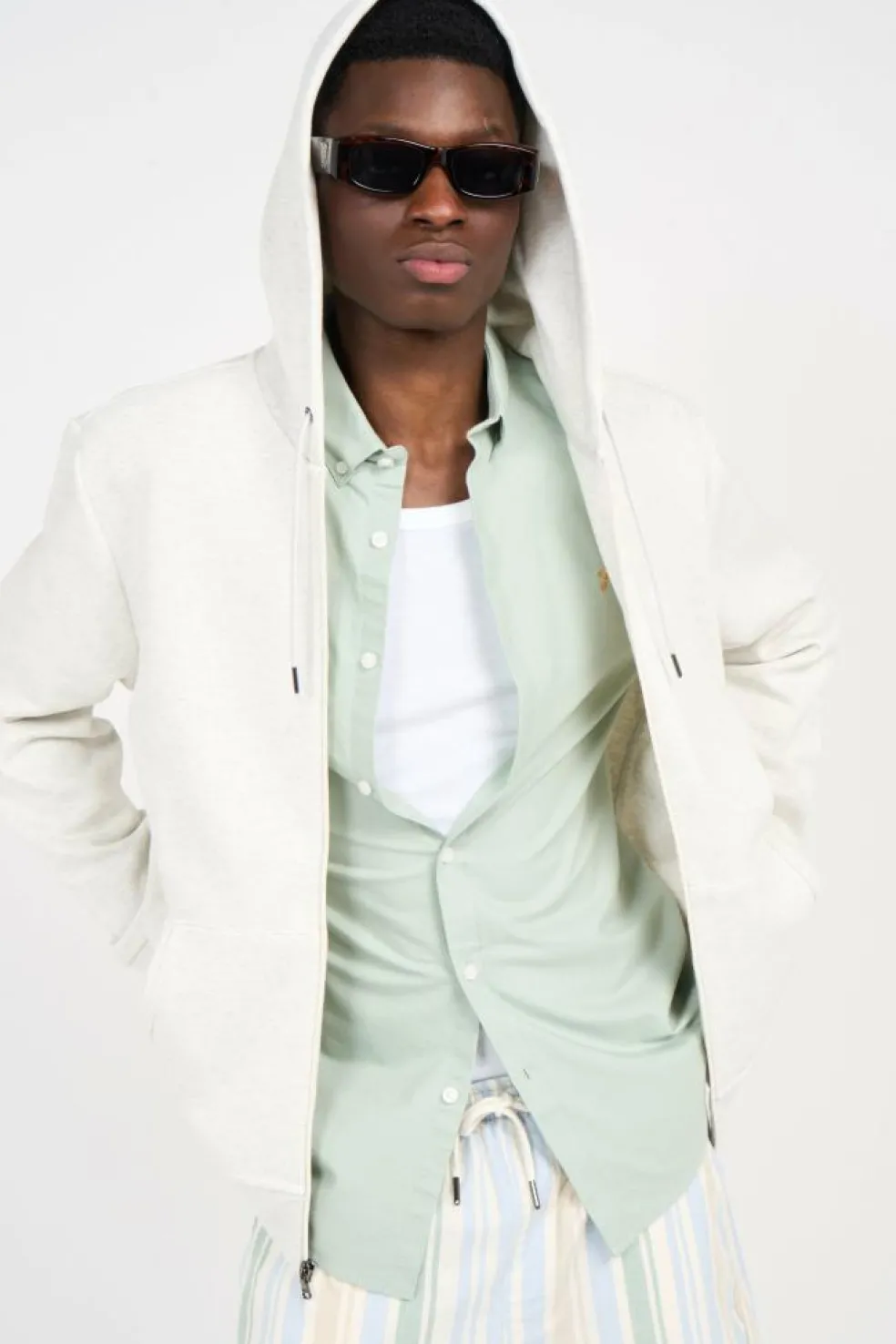 Sweat à capuche en maille double - Hoodie zippé | Gris