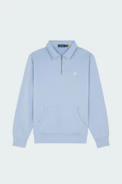 Sweat demi-zippé en coton bouclé - Sweartshirt | Bleu