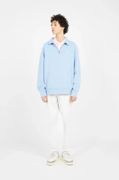 Sweat demi-zippé en coton bouclé - Sweartshirt | Bleu