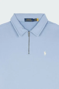 Sweat demi-zippé en coton bouclé - Sweartshirt | Bleu