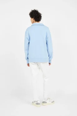 Sweat demi-zippé en coton bouclé - Sweartshirt | Bleu