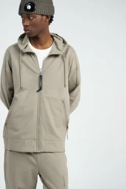 SWEATSHIRTS HOODED OPEN IN DIAGONAL RAISED FLEECE - Hoodie zippé | Kaki