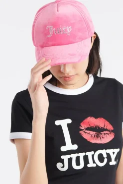 VELOUR & DIAMANTE BASEBALL CAP - Casquette | Rose