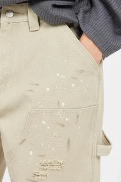 WASHED DOUBLE KNEE WORK - Pantalon | Beige