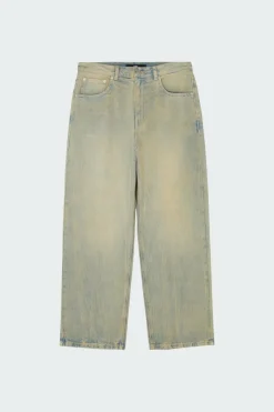 WASHED STITCH DENIM WIDE JEAN - Jean | Kaki